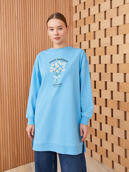 Crew Neck Printed Long Sleeve Oversize Women's Sweatshirt Tunic