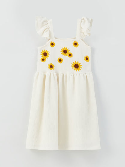 Square Neck Embroidered Girl's Dress