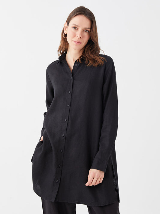 Plain Long Sleeve Linen Women's Shirt Tunic