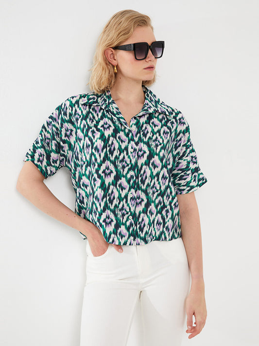 Patterned Short Sleeve Oversize Women's Shirt