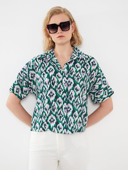 Patterned Short Sleeve Oversize Women's Shirt