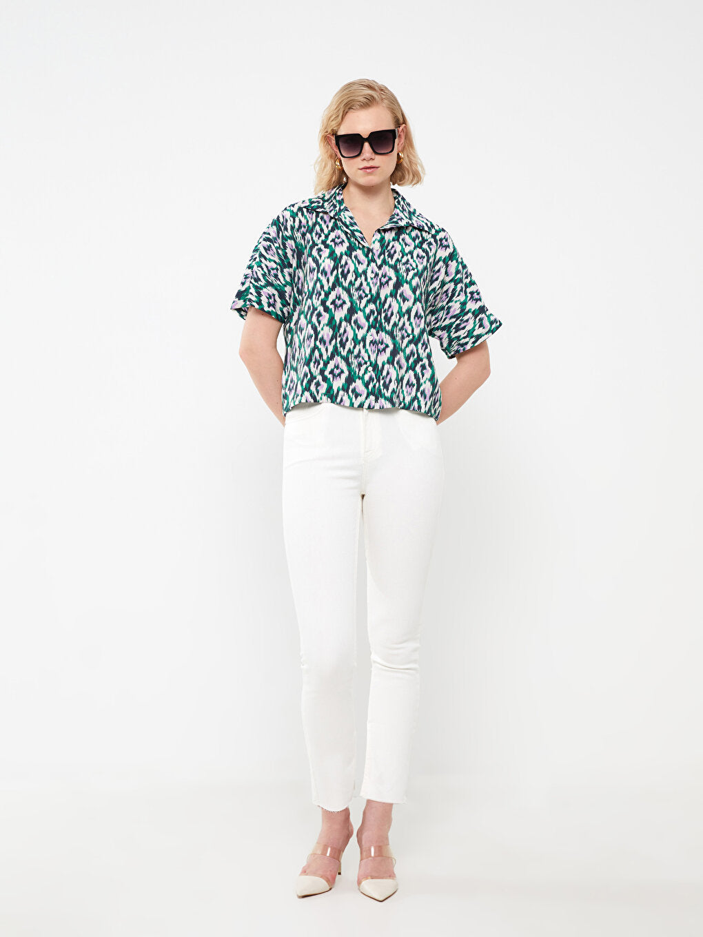 Patterned Short Sleeve Oversize Women's Shirt