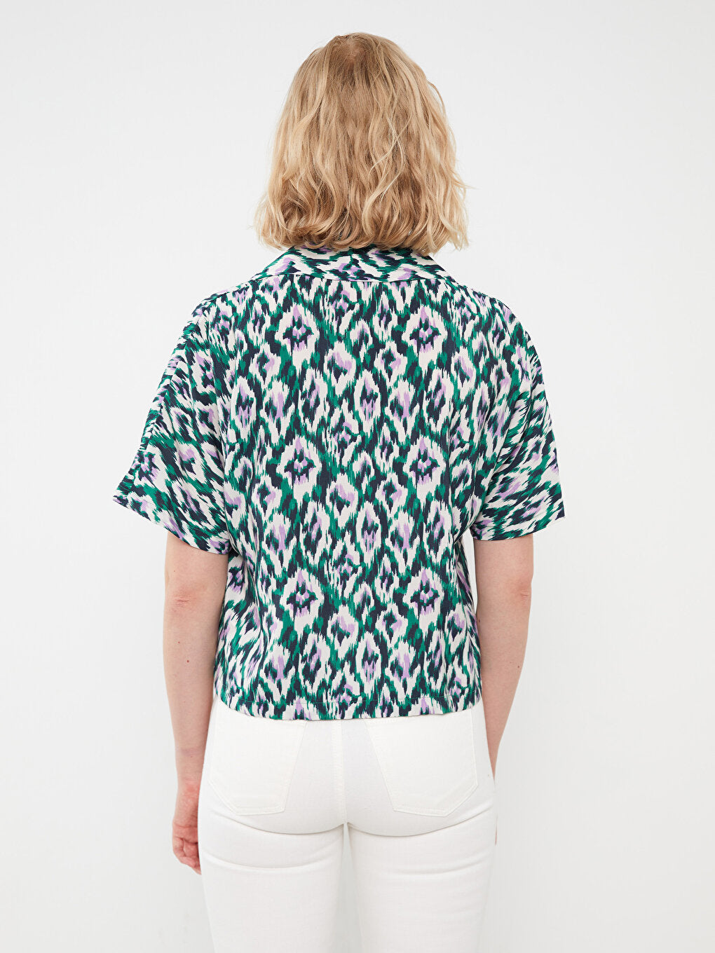 Patterned Short Sleeve Oversize Women's Shirt