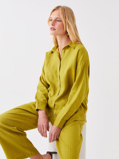 Plain Long Sleeve Oversize Linen Women's Shirt