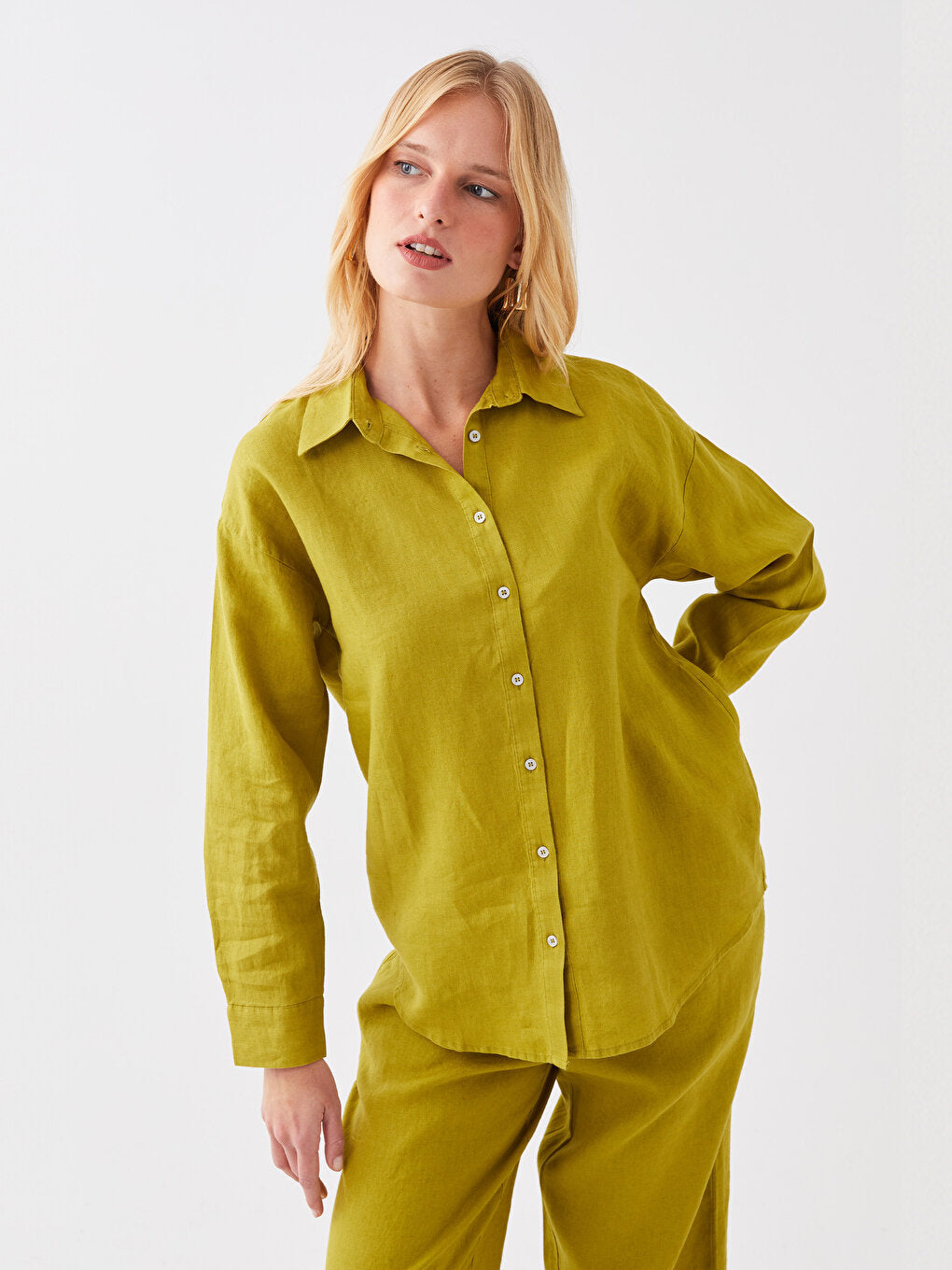 Plain Long Sleeve Oversize Linen Women's Shirt