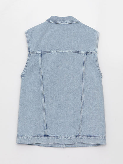 Women's Shirt Collar Plain Jean Vest