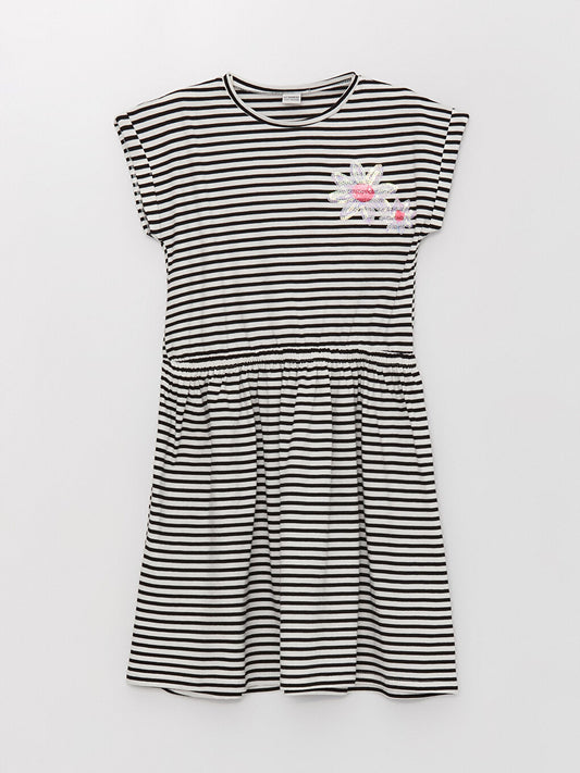 Crew Neck Striped Short Sleeve Girl's Dress