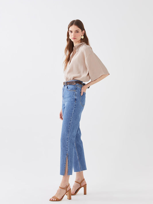 High Waist Straight Fit Women's Jean Trousers