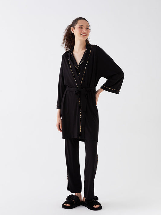 Shawl Collar Patterned Long Sleeve Women's Dressing Gown