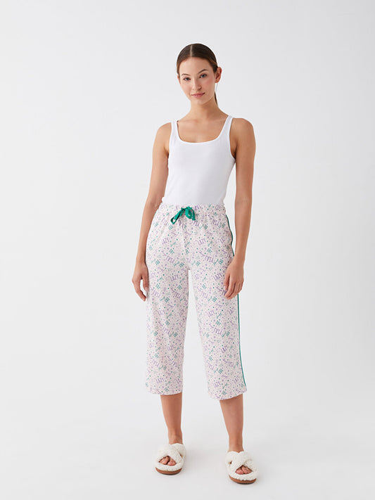 Patterned Women's Capri Pajama Bottoms with Elastic Waist