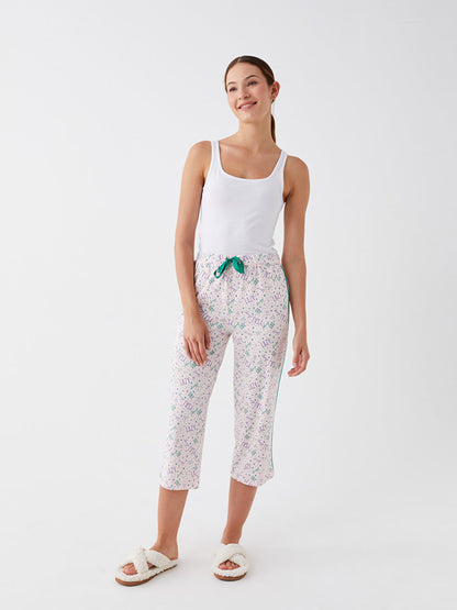 Patterned Women's Capri Pajama Bottoms with Elastic Waist