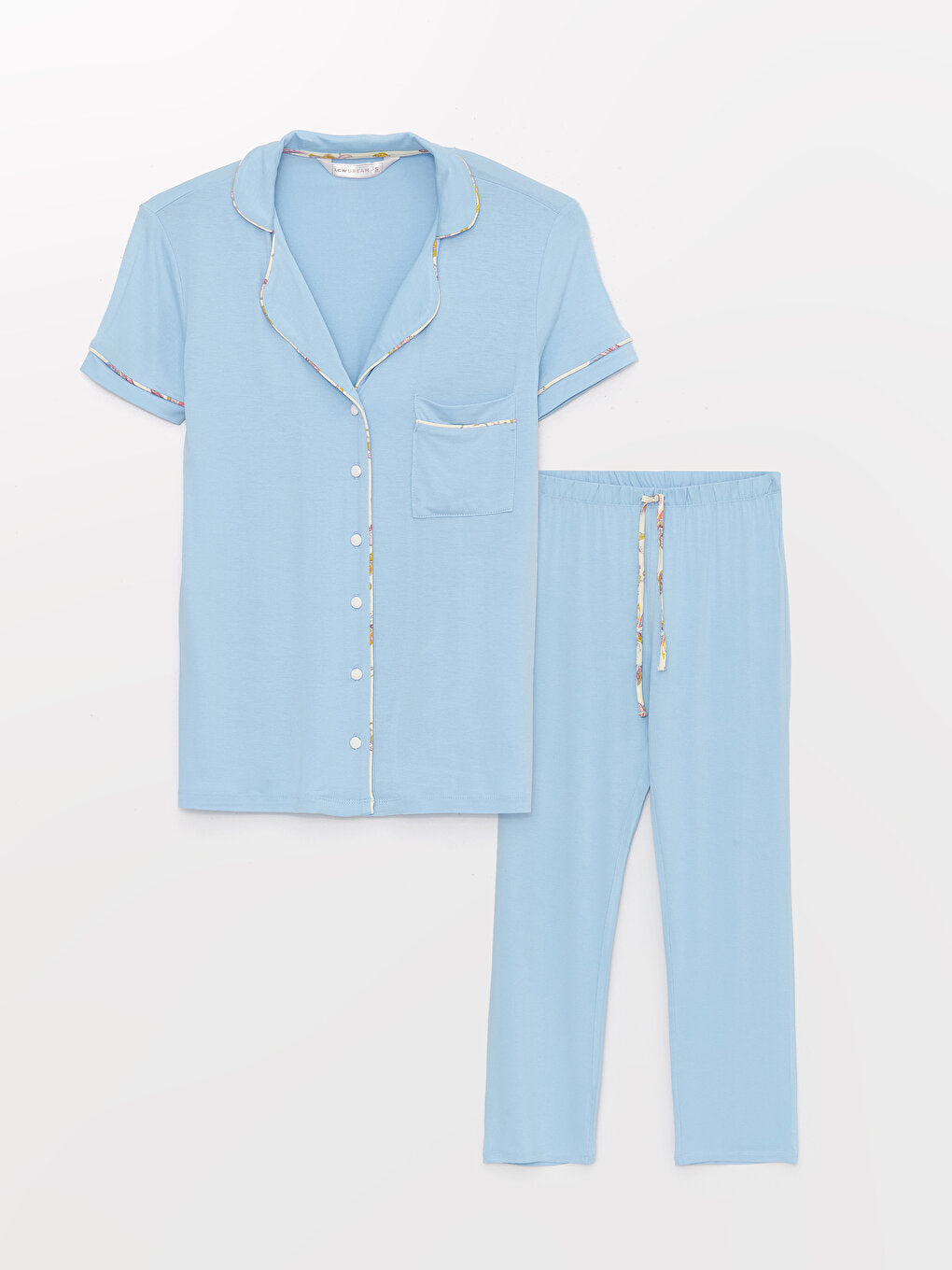 Shirt Collar Plain Short Sleeve Women's Pajama Set