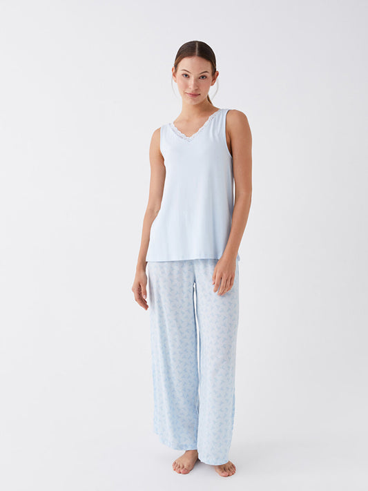 V-Neck Patterned Women's Pajama Set