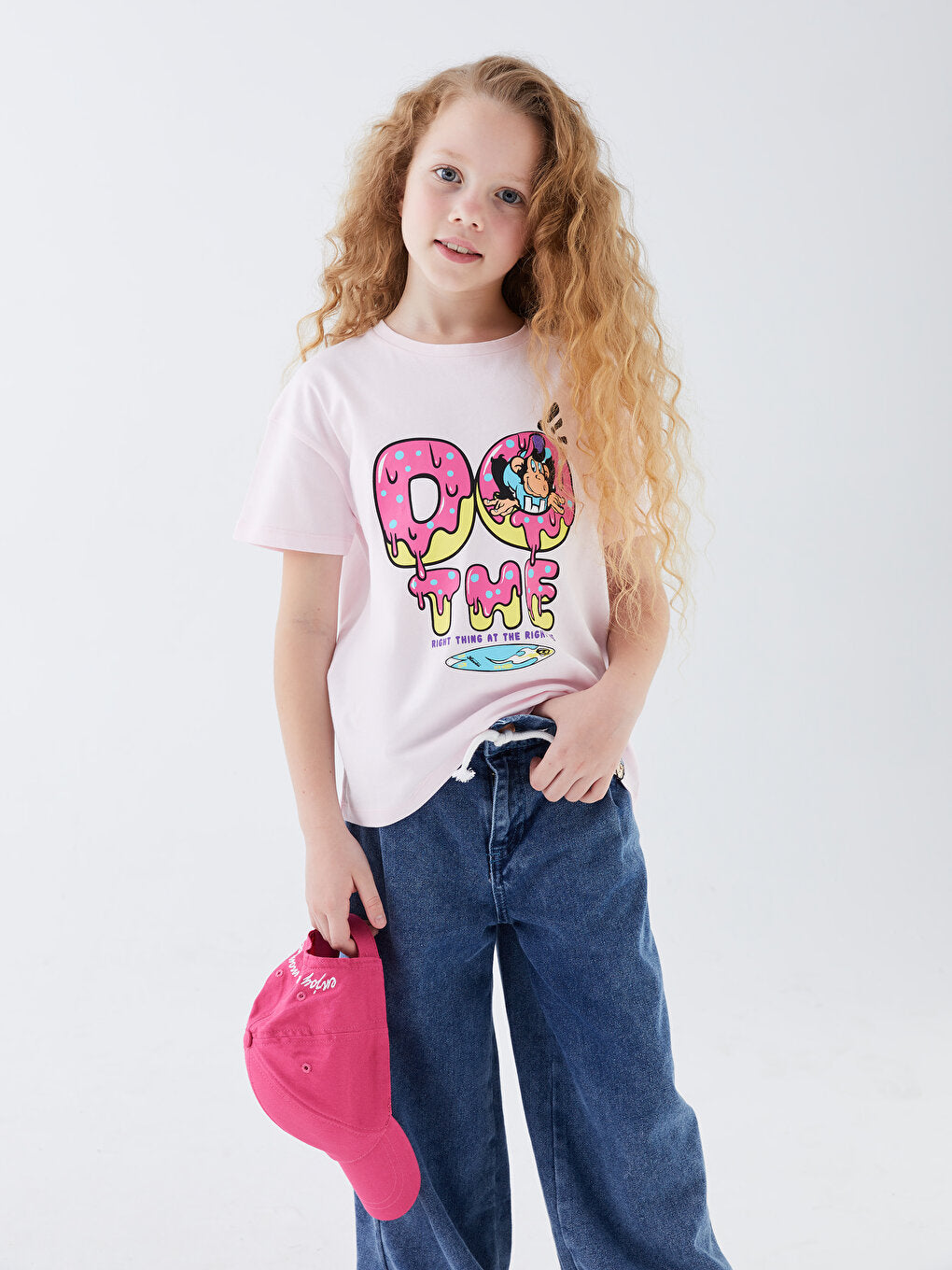 Crew Neck Nostalgic Monkey Printed Short Sleeve Girls' T-Shirt