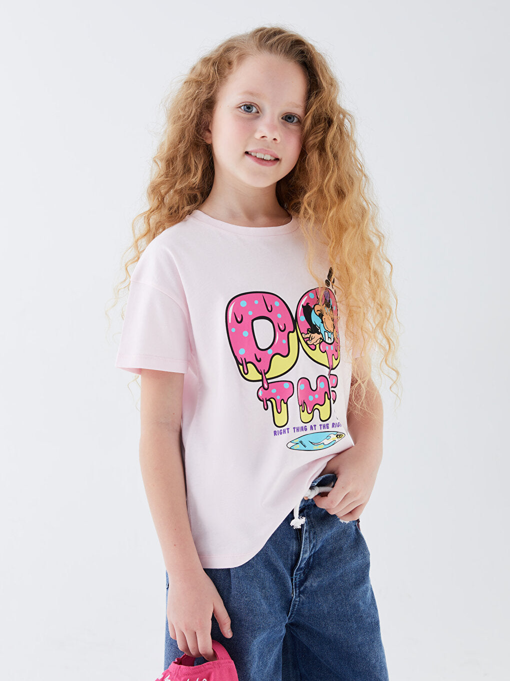 Crew Neck Nostalgic Monkey Printed Short Sleeve Girls' T-Shirt