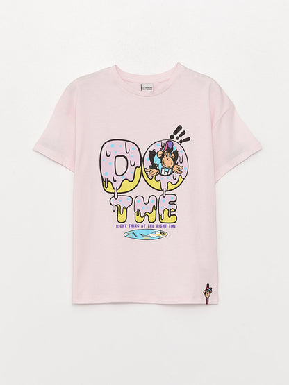 Crew Neck Nostalgic Monkey Printed Short Sleeve Girls' T-Shirt