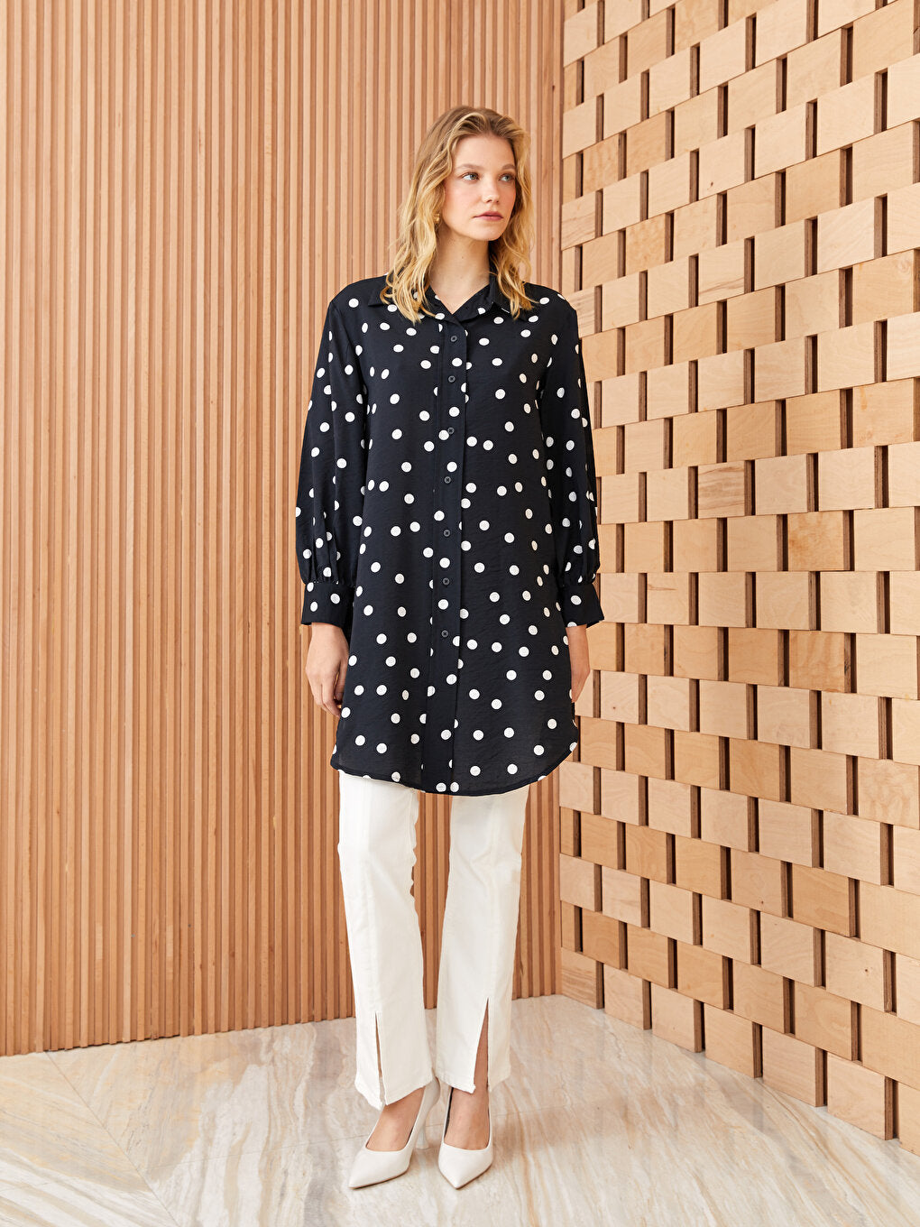 Polka Dot Long Sleeve Women's Shirt Tunic