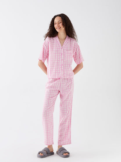 Shirt Collar Patterned Short Sleeve Women's Pajama Set