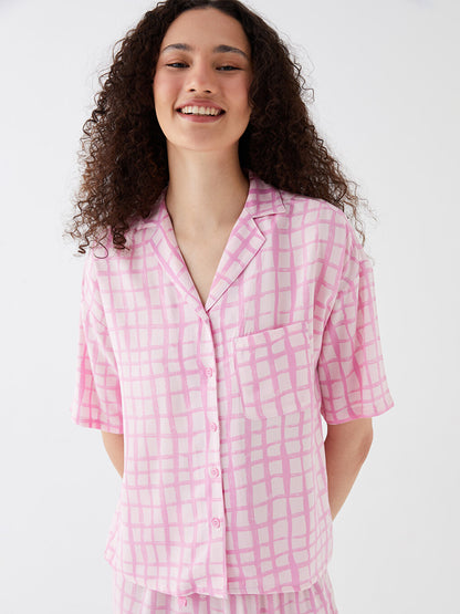 Shirt Collar Patterned Short Sleeve Women's Pajama Set