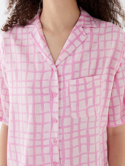 Shirt Collar Patterned Short Sleeve Women's Pajama Set