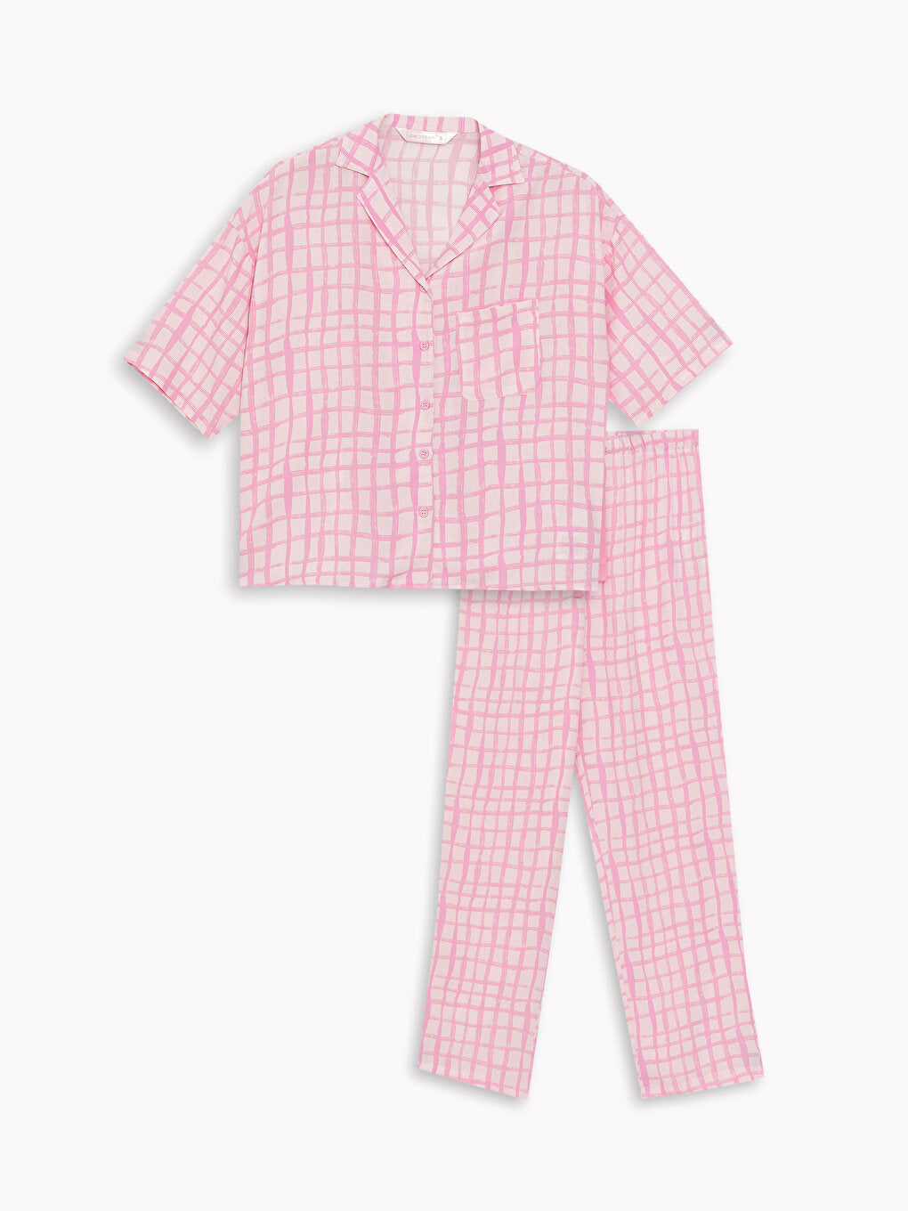 Shirt Collar Patterned Short Sleeve Women's Pajama Set