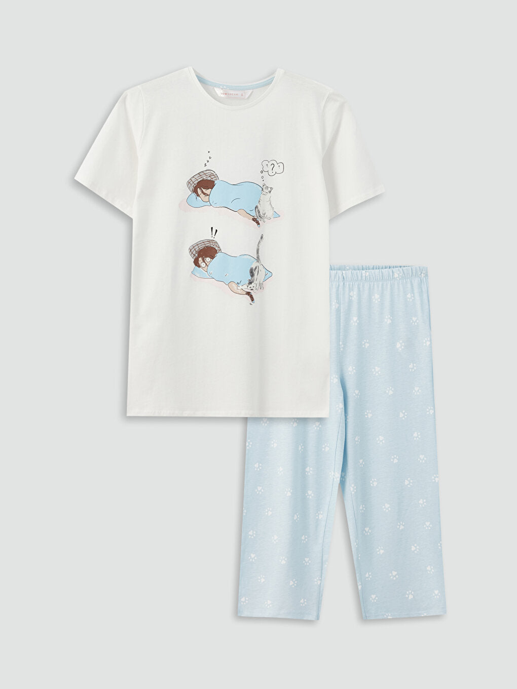 Crew Neck Printed Short Sleeve Women's Capri Pajama Set