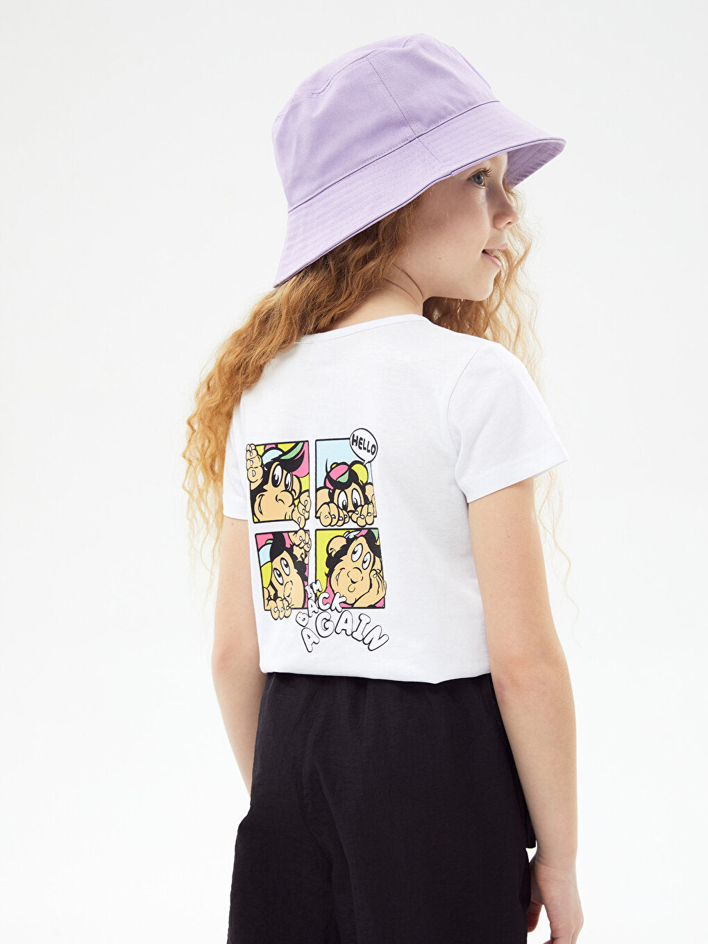 Crew Neck Nostalgic Monkey Printed Short Sleeve Girls' T-Shirt