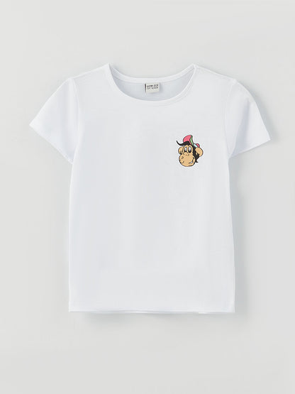 Crew Neck Nostalgic Monkey Printed Short Sleeve Girls' T-Shirt