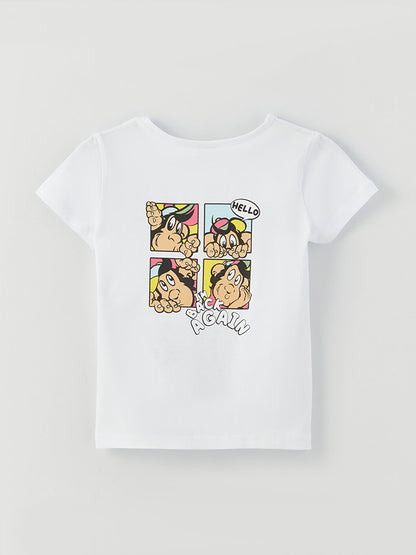 Crew Neck Nostalgic Monkey Printed Short Sleeve Girls' T-Shirt