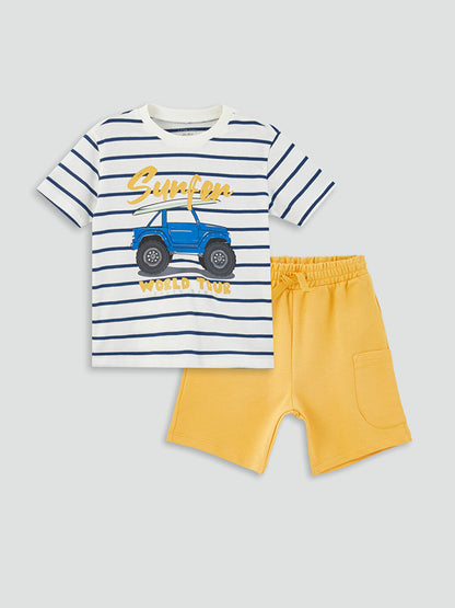 Crew Neck Baby Boy T-Shirt and Shorts, 2-pack