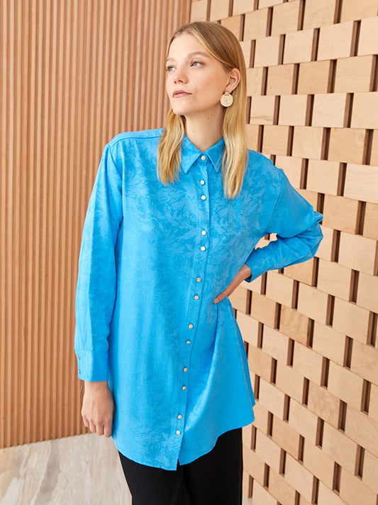 Patterned Long Sleeve Satin Women's Shirt Tunic