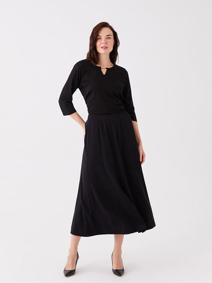 Plain Linen Look Women's Skirt with Elastic Waist