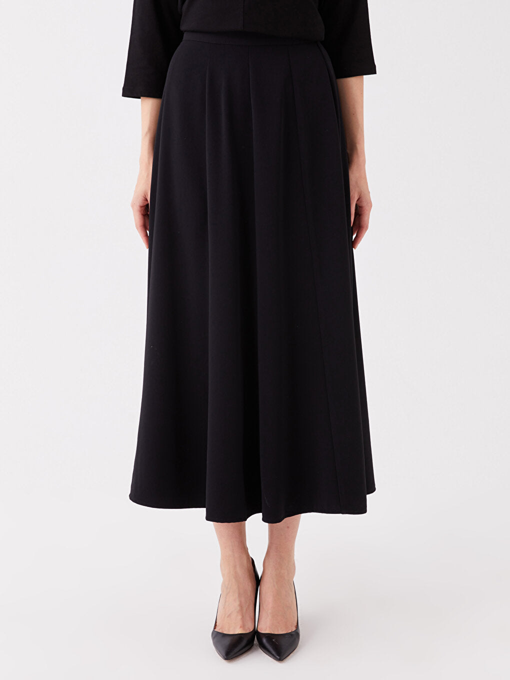 Plain Linen Look Women's Skirt with Elastic Waist