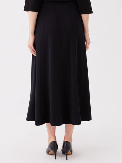 Plain Linen Look Women's Skirt with Elastic Waist