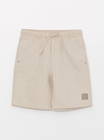 Linen Blend Boys' Shorts with Elastic Waist