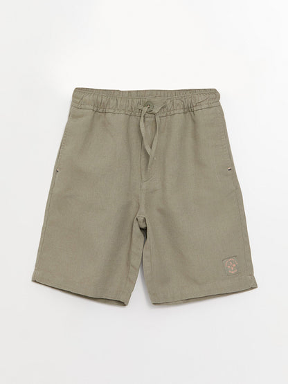 Linen Blend Boys' Shorts with Elastic Waist