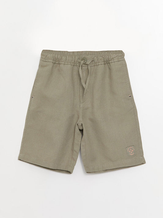 Linen Blend Boys' Shorts with Elastic Waist