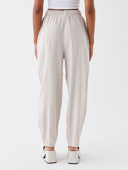 Comfortable Fit Plain Linen Blend Women's Trousers