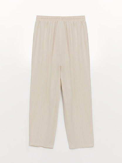 Comfortable Fit Plain Linen Blend Women's Trousers