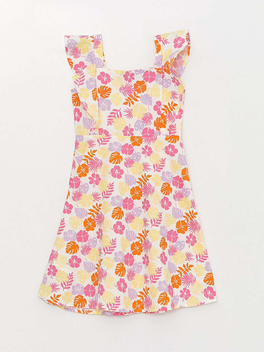 Square Neck Patterned Girl's Dress