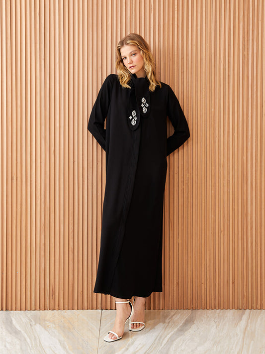 Tie Collar Straight Long Sleeve Women's Dress