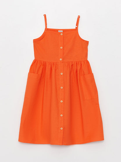 Square Neck Basic Strappy Girl's Dress