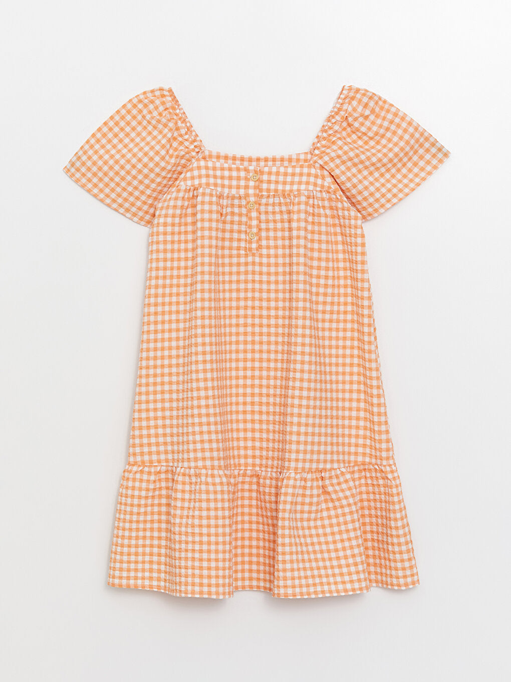 Square Neck Plaid Short Sleeve Girl's Dress