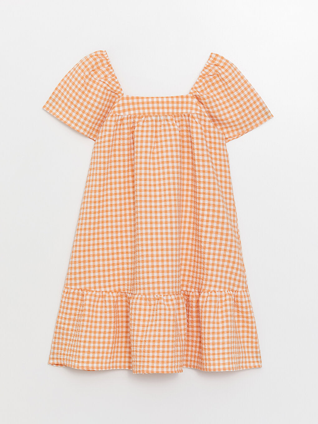 Square Neck Plaid Short Sleeve Girl's Dress