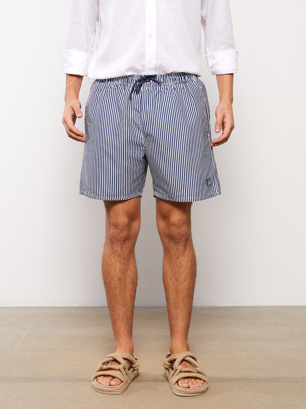 Short Length Striped Men's Swim Shorts