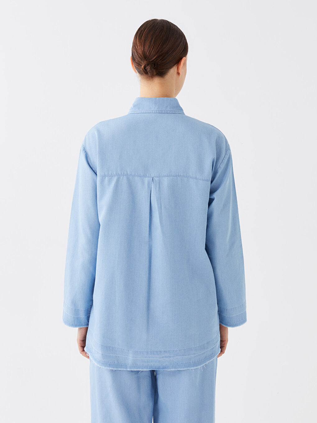 Shirt Collar Plain Long Sleeve Women's Jean Tunic