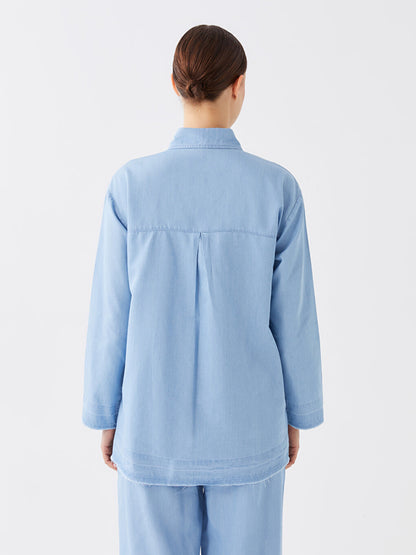 Shirt Collar Plain Long Sleeve Women's Jean Tunic