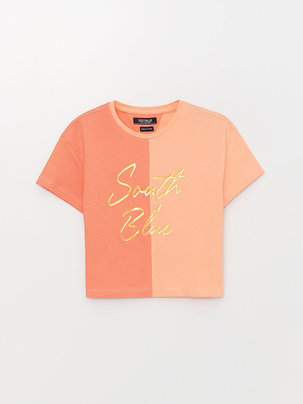 Crew Neck Color Blocked Short Sleeve Girl's T-Shirt