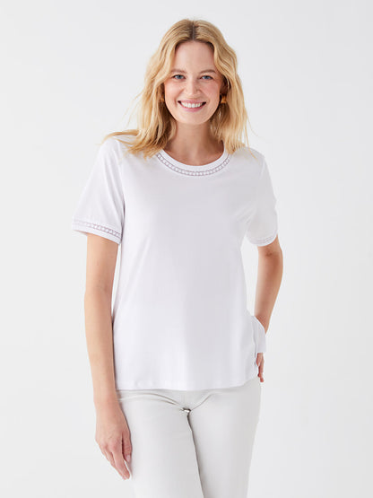 Crew Neck Plain Short Sleeve Women's Blouse