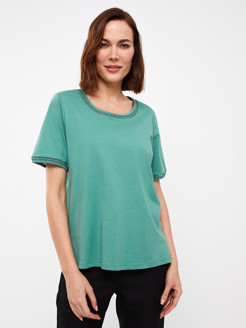 Crew Neck Plain Short Sleeve Women's Blouse